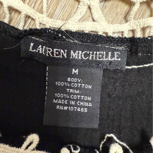 #14)  Lauren Michelle Black and cream Crochet Floral Blouse - Picture 4 of 4